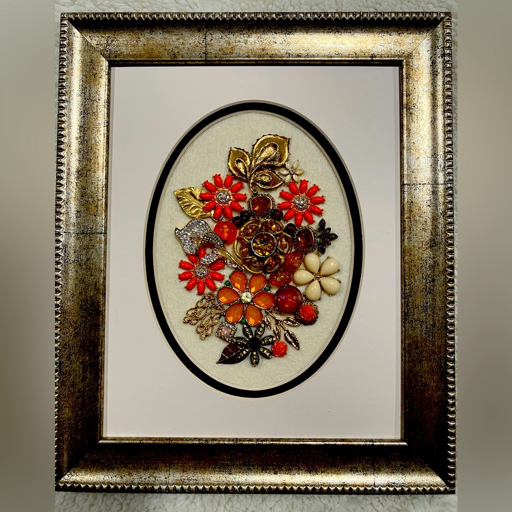 ORIGINAL JEWELRY ART COLLAGE IN FALL COLORS. UNIQUE HANDMADE OOAK GIFT 💝 IDEA